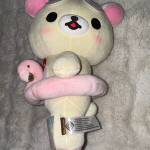 Cute Pink and White Stuffed Bear with Flamingo
